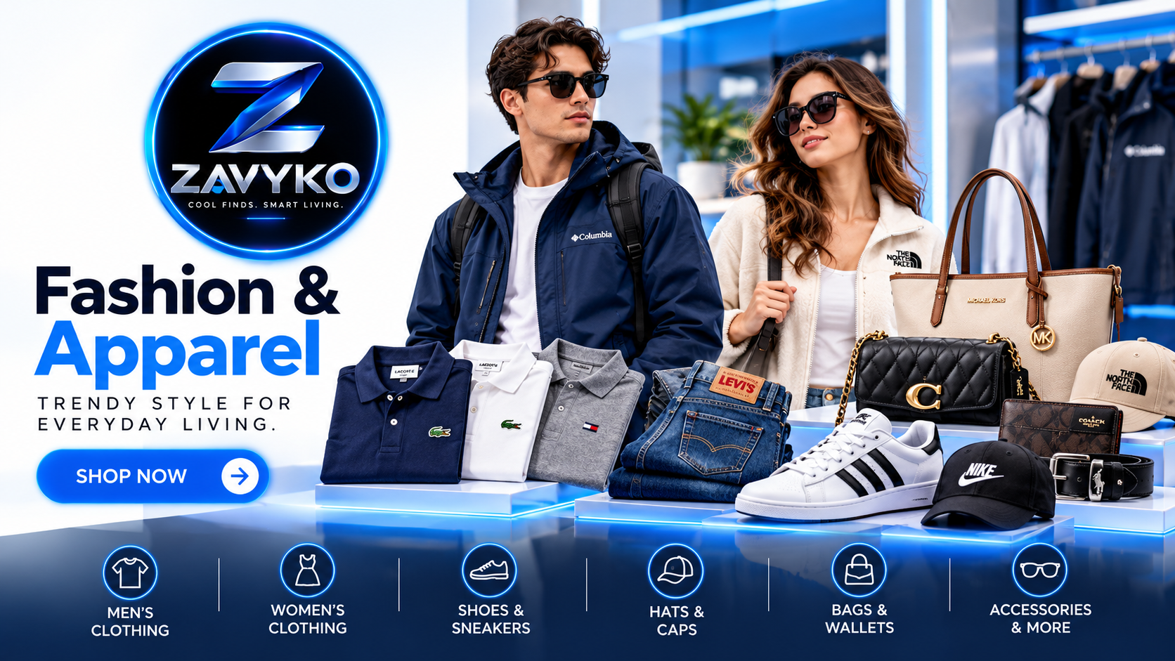 ZAVYKO Fashion and Apparel featuring men's and women's clothing, jackets, shirts, sneakers, handbags, and fashion accessories.